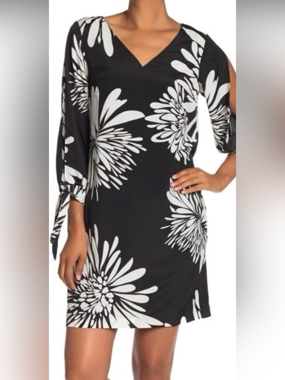 Trina Turk Fondneszs Black Dress White Floral Print mini above knee Sz S NWT